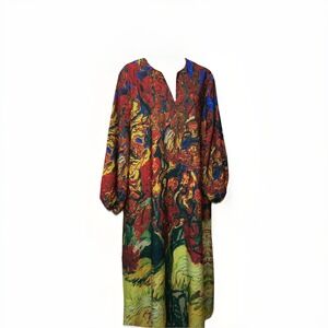 Zanzea Kaftan Mumu Women's‎ Large Van Gogh Mulberry Tree Print Boho Peasant Art